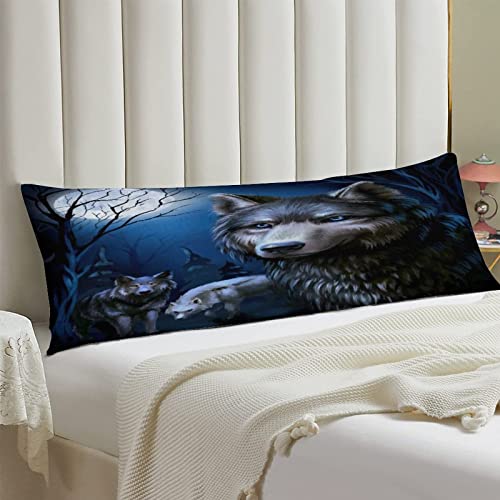 Body Pillow Cover,Wolf Printed Long Pillow Cases Protector with Zipper Decor Soft Large Covers Cushion for Beding,Couch,Sofa,Home Gift 20"x54"