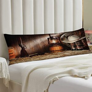 body pillow cover,western theme rodeo cowboy boots hat gun lantern printed long pillow cases protector with zipper decor soft large covers cushion for beding,couch,sofa,home gift 20"x54"