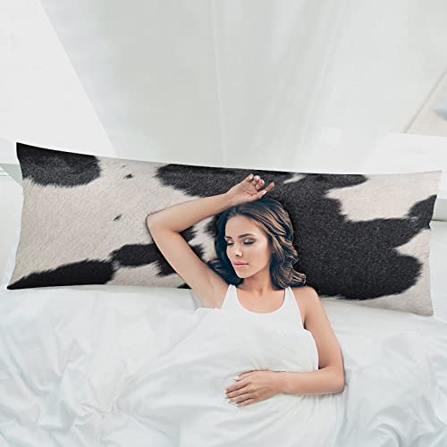 Body Pillow Cover,Cowhide Hair Cow Skin Black White Printed Long Pillow Cases Protector with Zipper Decor Soft Large Covers Cushion for Beding,Couch,Sofa,Home Gift 20"x54"