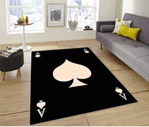 ace of spades playing card poker retro casino las vegas man cave area rug for living room bedroom playroom dining room kids playing mat (5’ 3” x 7’ 3”)