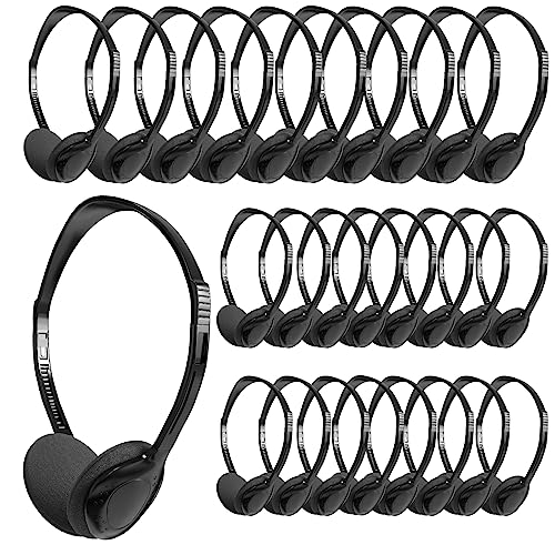 JINWAYBST 25 Pack Headphones Bulk Adjustable Classroom Headphones Library on Ear Headphones Wholesale School Headphones with Wire 3.5 mm Plug for Student, Kids, Adults