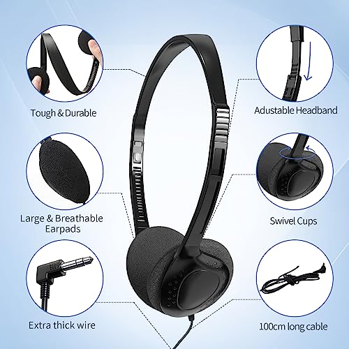 JINWAYBST 25 Pack Headphones Bulk Adjustable Classroom Headphones Library on Ear Headphones Wholesale School Headphones with Wire 3.5 mm Plug for Student, Kids, Adults