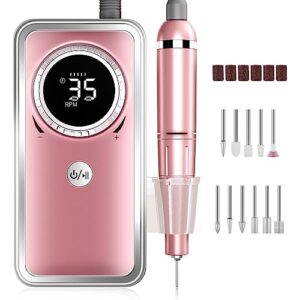 nail drill 35000rpm, rechargeable electric nail drill machine, cordless nail file drill e file for acrylic gel grinder tools with 11pcs nail drill bits for manicure pedicure shape carve polish