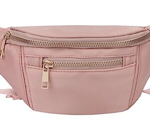 Cute Fanny Pack for Women Cross body,fashion Waist Bag Pack,Belt Bag for Travel Walking Running Hiking Cycling,Easy Carry Any Phone,Wallet (Pink,Gold zipper)