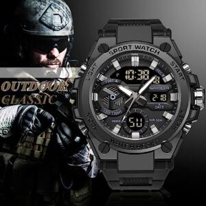 KXAITO Men's Watches Sports Outdoor Waterproof Military Watch Date Multi Function Tactics LED Alarm Stopwatch (3311 Black)