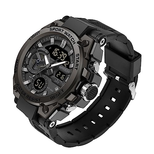 KXAITO Men's Watches Sports Outdoor Waterproof Military Watch Date Multi Function Tactics LED Alarm Stopwatch (3311 Black)