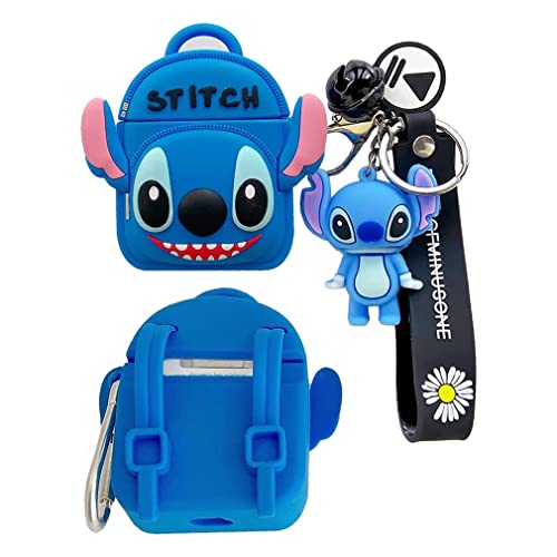 OINbxw Stitch Backpack Case for Airpods 2/1 Soft Silicone Airpods Charging case with Lanyard Keychain 3D Cute Fashion Funny Cartoon Shoulder Bag Design Protective Cover for Women Girls Airpod 2 case