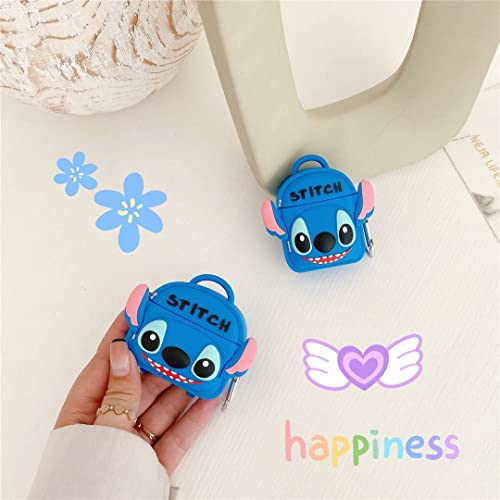 OINbxw Stitch Backpack Case for Airpods 2/1 Soft Silicone Airpods Charging case with Lanyard Keychain 3D Cute Fashion Funny Cartoon Shoulder Bag Design Protective Cover for Women Girls Airpod 2 case