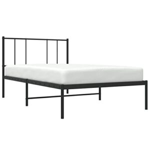 vidaxl sturdy steel bed frame - single bed, headboard included, extra under bed storage space, optimal mattress support, easy assembly, black finish 39.4"x74.8"