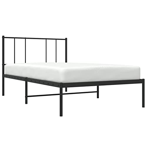 vidaXL Sturdy Steel Bed Frame - Single Bed, Headboard Included, Extra Under Bed Storage Space, Optimal Mattress Support, Easy Assembly, Black Finish 39.4"x74.8"