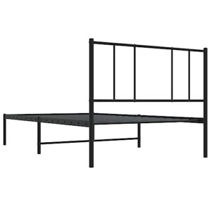 vidaXL Sturdy Steel Bed Frame - Single Bed, Headboard Included, Extra Under Bed Storage Space, Optimal Mattress Support, Easy Assembly, Black Finish 39.4"x74.8"