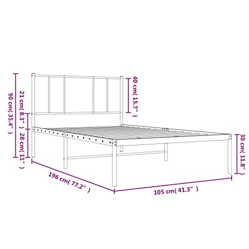 vidaXL Sturdy Steel Bed Frame - Single Bed, Headboard Included, Extra Under Bed Storage Space, Optimal Mattress Support, Easy Assembly, Black Finish 39.4"x74.8"