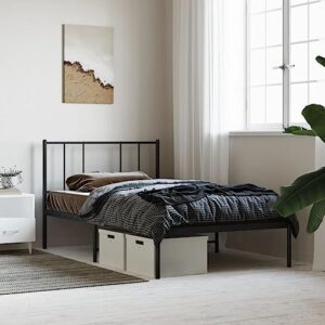 vidaXL Sturdy Steel Bed Frame - Single Bed, Headboard Included, Extra Under Bed Storage Space, Optimal Mattress Support, Easy Assembly, Black Finish 39.4"x74.8"