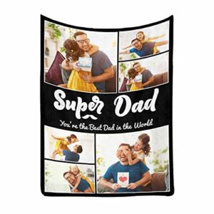 mypupsocks custom dad blanket gifts for father's day, personalized dad you're the best dad in the world bed blanket father throw blanket with photo, custom birthday gifts for dad men husband 30x40