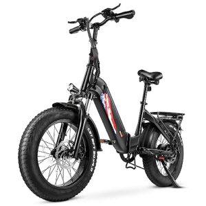 zacro fat tire folding electric bike for adults, upgraded 500w ebike with 48v 15ah samsung battery, ipx4 waterproof 20mph 20” bicycle with dual shock absorber for mountain commuter