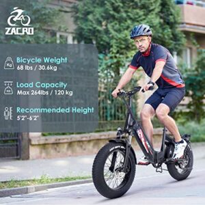 Zacro Fat Tire Folding Electric Bike for Adults, Upgraded 500W Ebike with 48V 15Ah Samsung Battery, IPX4 Waterproof 20MPH 20” Bicycle with Dual Shock Absorber for Mountain Commuter