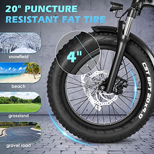 Zacro Fat Tire Folding Electric Bike for Adults, Upgraded 500W Ebike with 48V 15Ah Samsung Battery, IPX4 Waterproof 20MPH 20” Bicycle with Dual Shock Absorber for Mountain Commuter