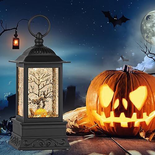 Halloween Snow Globe, Halloween Decorations for Home, Glittering Lighted Lantern Black Cat Fall Autumn Decor