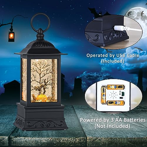 Halloween Snow Globe, Halloween Decorations for Home, Glittering Lighted Lantern Black Cat Fall Autumn Decor