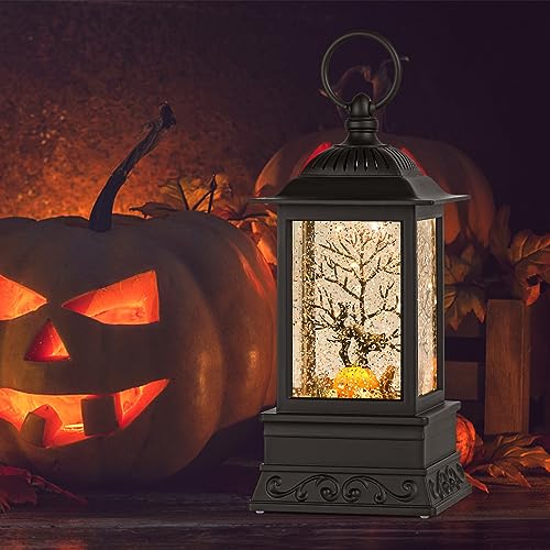 Halloween Snow Globe, Halloween Decorations for Home, Glittering Lighted Lantern Black Cat Fall Autumn Decor