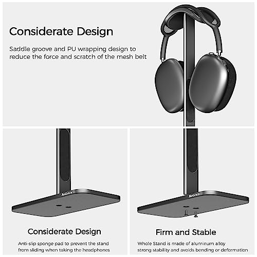 MaGrnce Headphone Stand for Airpods Max with Sleep Mode Aluminum Headphone Holder with Anti-Slip Base & Protective Leather Pad for Home/Game Room/Shop Headphone Storage/Display (Dark Grey)