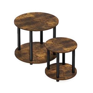 Furinno Turn-N-Tube Simple Design 2-Tier Round Wooden Small Coffee Table, Amber Pine