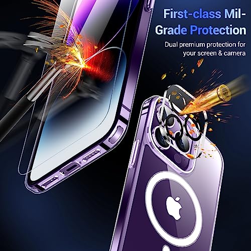 Temdan Magnetic for iPhone 14 Pro Case with MagSafe,[Anti-Yellowing][Glass Screen Protector+Camera Lens Protector] Slim Thin Shockproof Phone Case-Clear