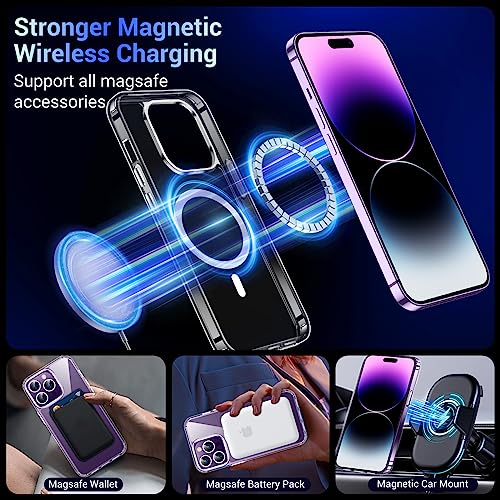 Temdan Magnetic for iPhone 14 Pro Case with MagSafe,[Anti-Yellowing][Glass Screen Protector+Camera Lens Protector] Slim Thin Shockproof Phone Case-Clear