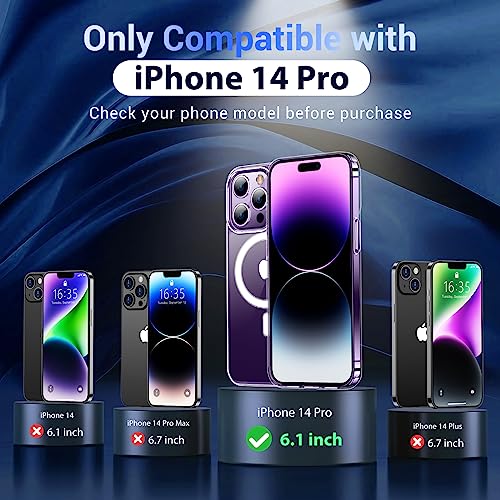 Temdan Magnetic for iPhone 14 Pro Case with MagSafe,[Anti-Yellowing][Glass Screen Protector+Camera Lens Protector] Slim Thin Shockproof Phone Case-Clear