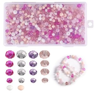 1000pcs crystal glass beads kit, 4/6/8mm pink loose assorted crystal beads sparkle round glass beads with holes for jewelry necklace bracelet making
