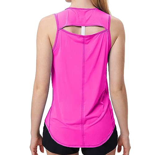 Attifall Women's Workout Tops for Women Cool-Dry Sleeveless Exercise Running Shirts Athletic Tops for Women(Hot Pink/M)