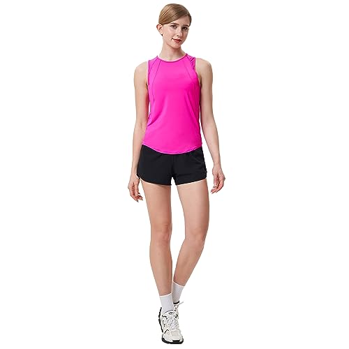 Attifall Women's Workout Tops for Women Cool-Dry Sleeveless Exercise Running Shirts Athletic Tops for Women(Hot Pink/M)