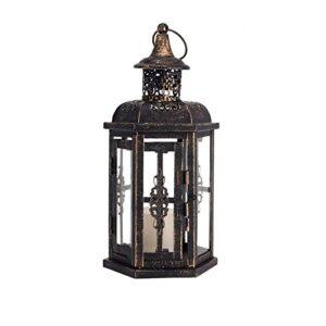 outdoor garden candle holder lantern home decor gift bedroom handle hanging-tabletop portable decoration (color : black)