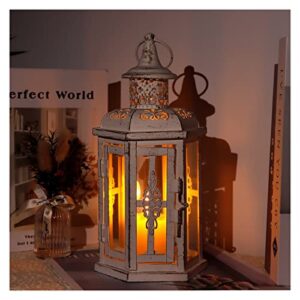 Outdoor Garden Candle Holder Lantern Home Decor Gift Bedroom Handle Hanging-Tabletop Portable Decoration (Color : Black)