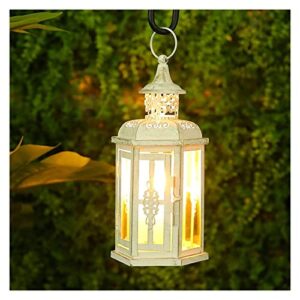 Outdoor Garden Candle Holder Lantern Home Decor Gift Bedroom Handle Hanging-Tabletop Portable Decoration (Color : Black)