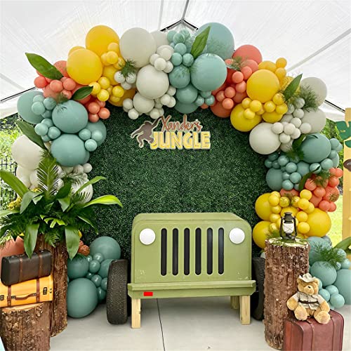 137PCS Jungle Safari Wild Woodland Balloon Arch Garland Kit, Sage Green Dusty Pink Lemon Yellow Sand White Balloons for Wild One Theme Party Kids' Birthday Party Baby Shower Wedding Decorations