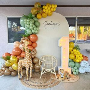 137PCS Jungle Safari Wild Woodland Balloon Arch Garland Kit, Sage Green Dusty Pink Lemon Yellow Sand White Balloons for Wild One Theme Party Kids' Birthday Party Baby Shower Wedding Decorations