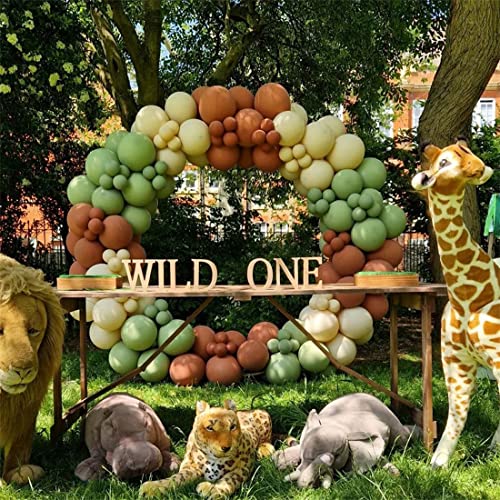 137PCS Jungle Safari Wild Woodland Balloon Arch Garland Kit, Sage Green Dusty Pink Lemon Yellow Sand White Balloons for Wild One Theme Party Kids' Birthday Party Baby Shower Wedding Decorations