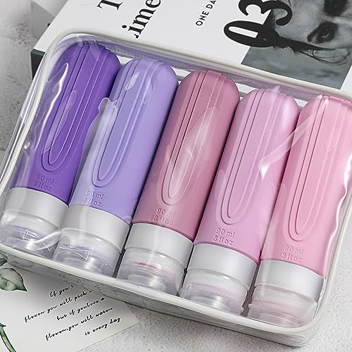 CHEODIN Travel Bottles for Toiletries, 5 Pack TSA Approved Travel Size Containers, 3oz Leak Proof Refillable Travel Accessories for Shampoo Conditioner, BPA Free Travel Bottles with Toiletry Bag