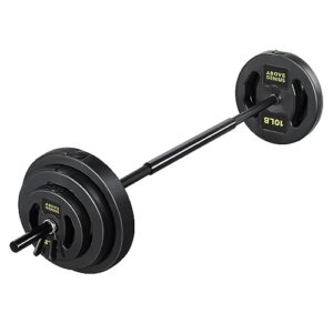 abovegenius barbell weight set for lifting, 45 lb weight bar set with adjustable weights for workout bar for home gym (black)