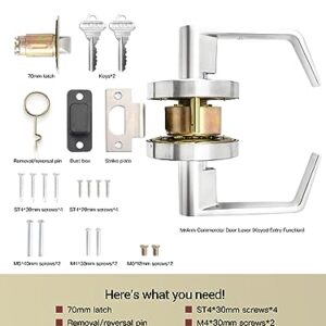 MrArm Commercial Door Lever Lock, Heavy-Duty Locking Door Handle, Designer Door Handles, Cylindrical Lever Lock, Non-Handed Grade 2 Industrial Standard Door Handle, Satin Chrome(Keyed Entry)