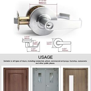 MrArm Commercial Door Lever Lock, Heavy-Duty Locking Door Handle, Designer Door Handles, Cylindrical Lever Lock, Non-Handed Grade 2 Industrial Standard Door Handle, Satin Chrome(Keyed Entry)