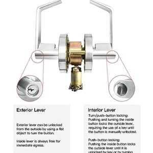 MrArm Commercial Door Lever Lock, Heavy-Duty Locking Door Handle, Designer Door Handles, Cylindrical Lever Lock, Non-Handed Grade 2 Industrial Standard Door Handle, Satin Chrome(Keyed Entry)