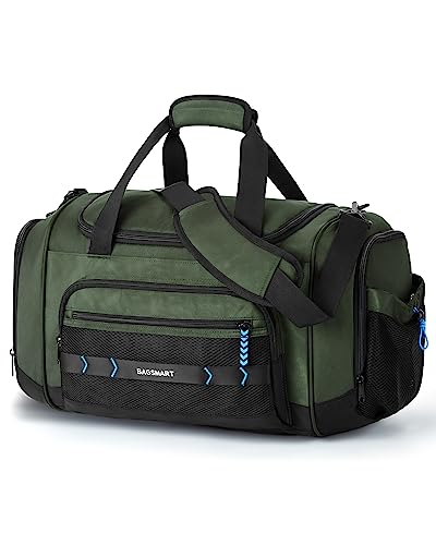 Gym Bag for Men & Women, BAGSMART Sports Travel Duffel Bag Carry-on Bag, Lightweight Weekend Overnight Bag with Shoe Compartment & Wet Pocket, Water-resistant Workout Duffle Bag for Travel Gym -Green