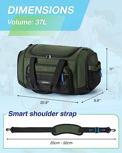 Gym Bag for Men & Women, BAGSMART Sports Travel Duffel Bag Carry-on Bag, Lightweight Weekend Overnight Bag with Shoe Compartment & Wet Pocket, Water-resistant Workout Duffle Bag for Travel Gym -Green