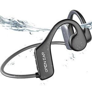 swimming headphones bone conduction headphones bluetooth 5.3 wireless ipx8 waterproof headphones open ear sports earphones with mic, waterproof wireless headset for workout, hiking, diving, cycling