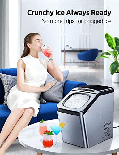 YISUFO Nugget, Pebble Ice Makers Countertop, 30lbs/Day, Self-Cleaning, 2 Ways Water Refill, Stainless Steel Sonic Ice Maker Machine with 3Qt Water Reservoir, for Home Office Party Bar