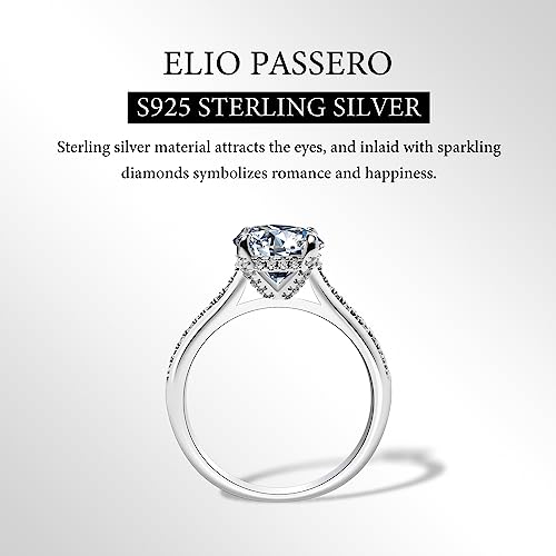 Elio Passero Engagement Rings,S925 Sterling Silver Solitaire 3CT CZ Engagement Rings Round/Oval/Pillow-shaped/Rectangular Promise Engagement Wedding Bands with Side Stones for Women Couple Rings Size4-10