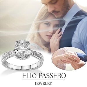 Elio Passero Engagement Rings,S925 Sterling Silver Solitaire 3CT CZ Engagement Rings Round/Oval/Pillow-shaped/Rectangular Promise Engagement Wedding Bands with Side Stones for Women Couple Rings Size4-10