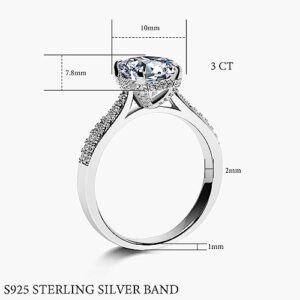 Elio Passero Engagement Rings,S925 Sterling Silver Solitaire 3CT CZ Engagement Rings Round/Oval/Pillow-shaped/Rectangular Promise Engagement Wedding Bands with Side Stones for Women Couple Rings Size4-10